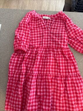 Vineyard Vines Red and White Gingham Tiered Girls Dress